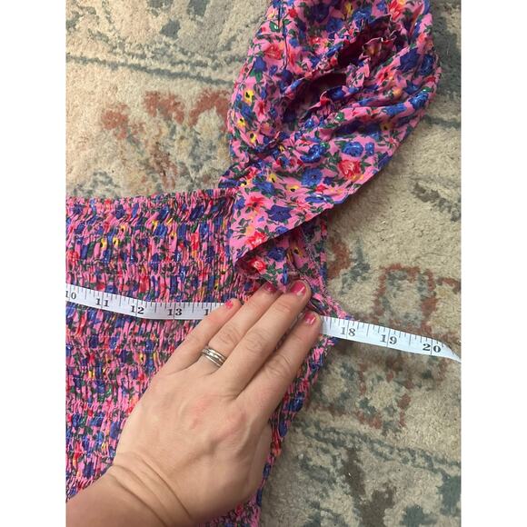 Women's Summer Floral Maxi Dress Square Neck Smocked Boho Ruffle Tie Back Flowy - Picture 7 of 8